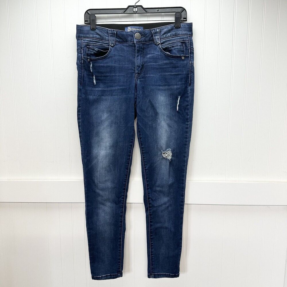 Democracy Jeans 8 Skinny Ab Solution Blue Stretch Denim Distressed Tummy Control